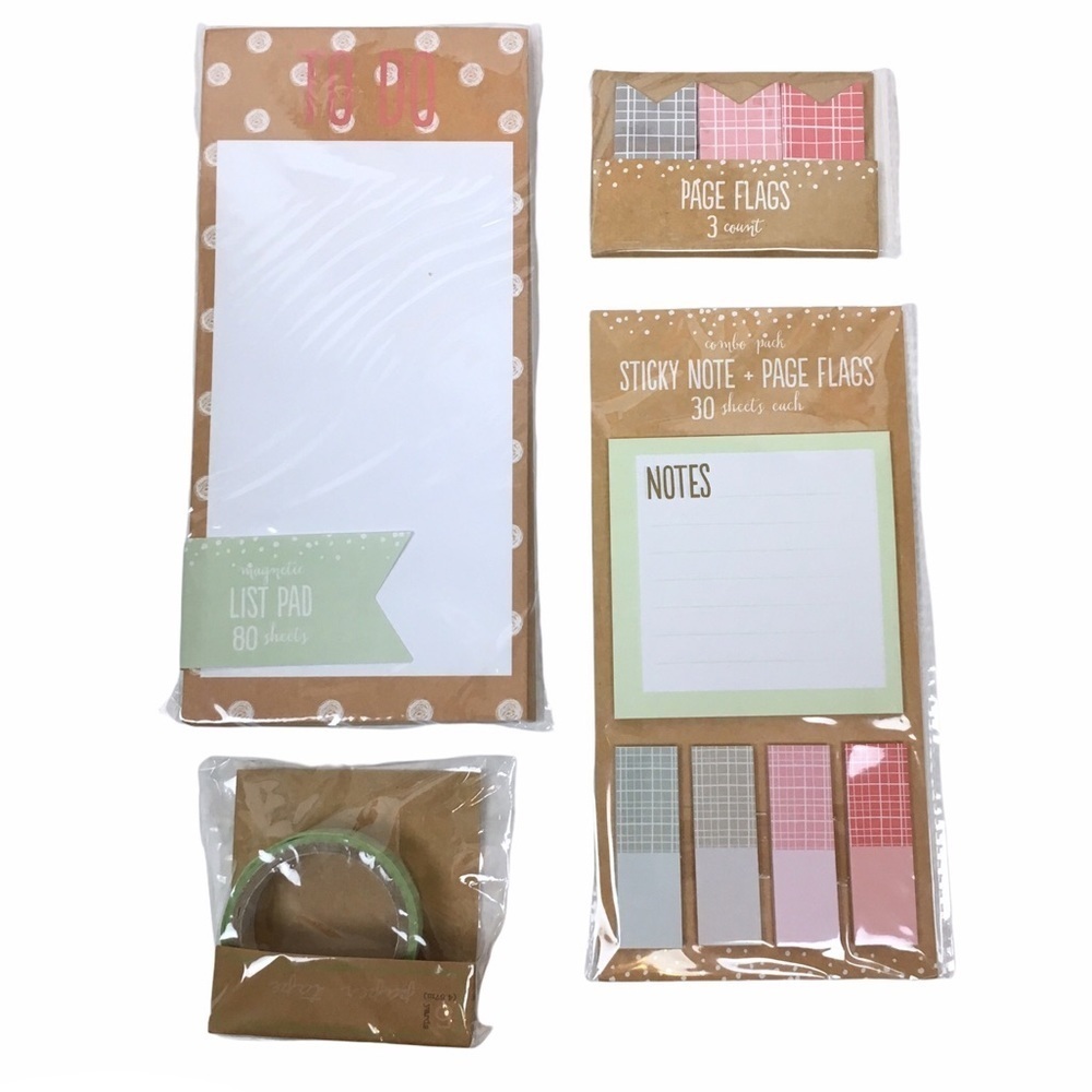 Christmas Plaid Dots Stationery Set Notepad Sticky Notes Page Flags Washi Tape